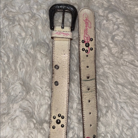 Vintage Ed Hardy Western Style White Leather“Love Kills Slowly” Belt, Size Small - Picture 10 of 16